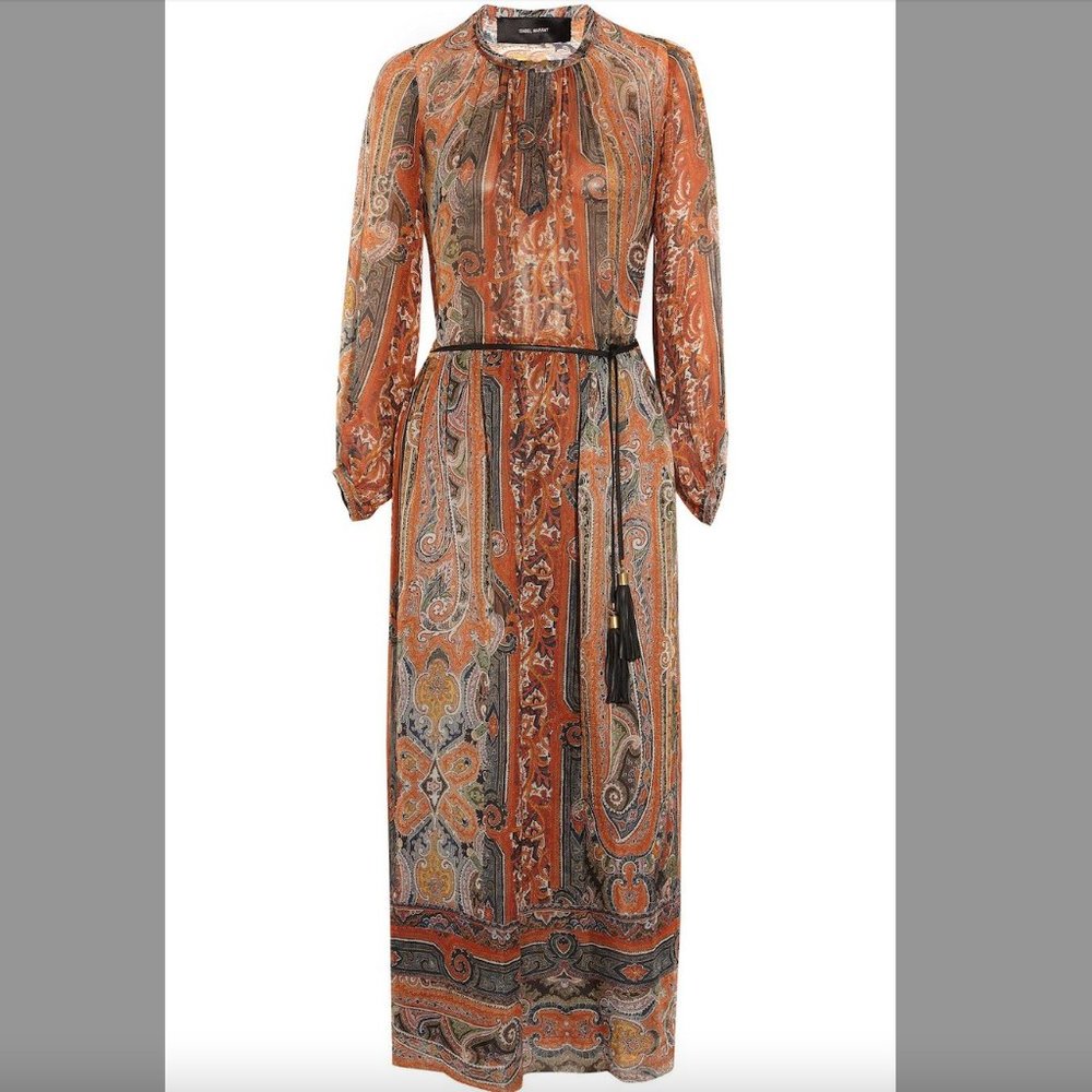 ISABEL MARANT Samuel Paisley Silk Gauze Maxi Dress, 36, New